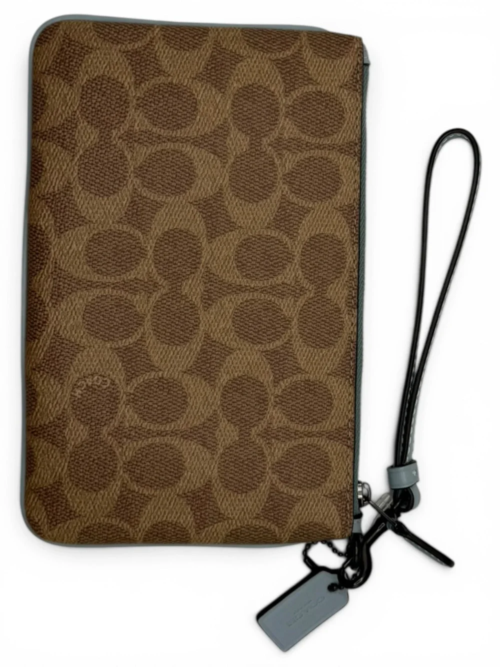 COACH Brown Signature Canvas Wallet with Blue Leather Center